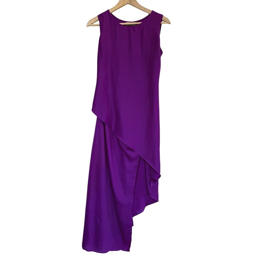 rare PATTY ANG Atelier bright orchid purple silky sleeveless hi lo midi dress